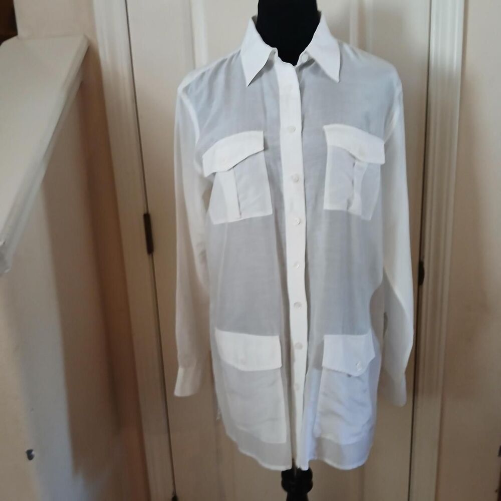 Lauren Ralph Lauren White Cotton & Silk Utility Shirt M Old Money Quite Luxury